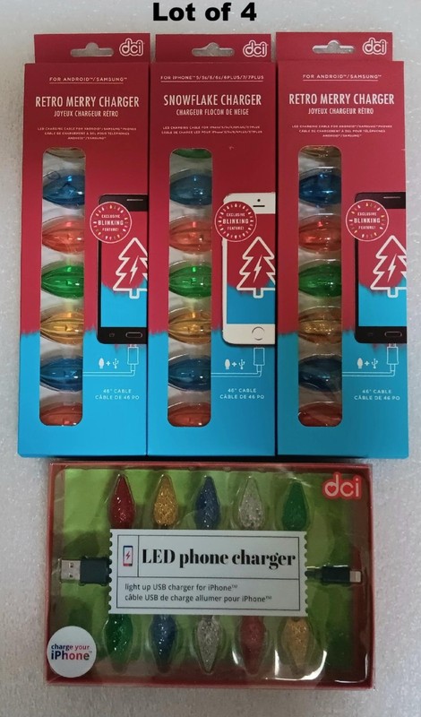 4X DCI Merry Christmas Lights Charging Cable for iPhone (2X) & Android (2X) -NEW