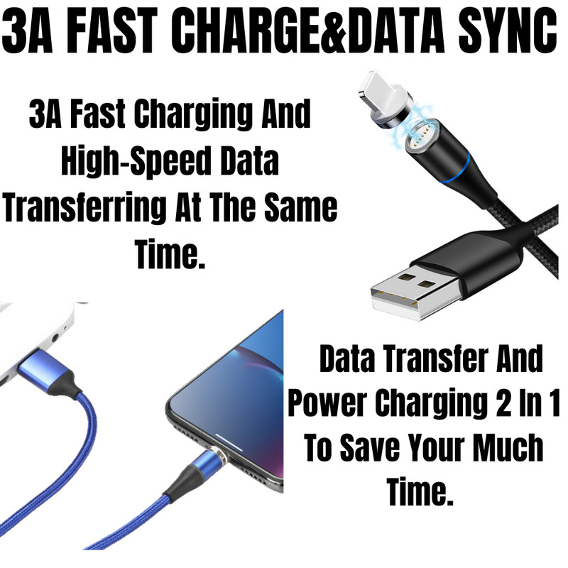3Pack 3A Magnetic USB Cable 3Ft 6Ft Fast Charger For iPhone 14 13 12 11 8 6 Plus gallery