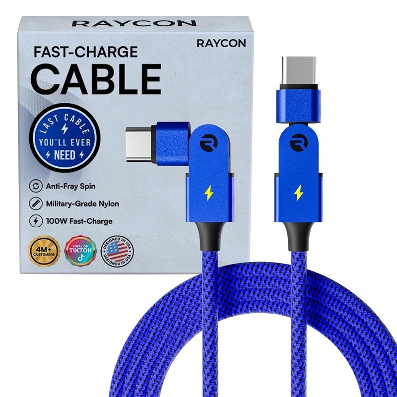 Raycon® Magic Spin 100Watt USB-C® to USB-C® Charge and Sync Cable 6.6 Ft.- Blue
