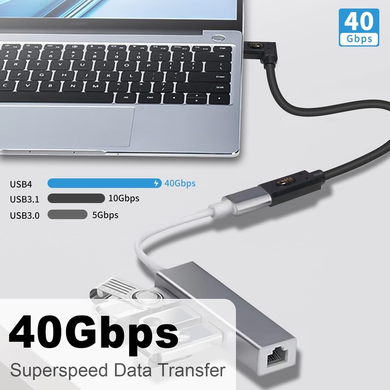 Short USB C Extension Cable 1FT 40Gbps 240W 8K Right Angle Extender 1 PCS gallery