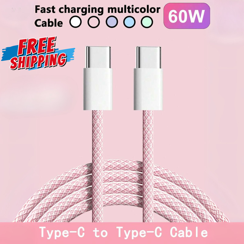 60W Type C to USB C Multi-Color Fast Charger Cabl High-Speed Charging Data Cable