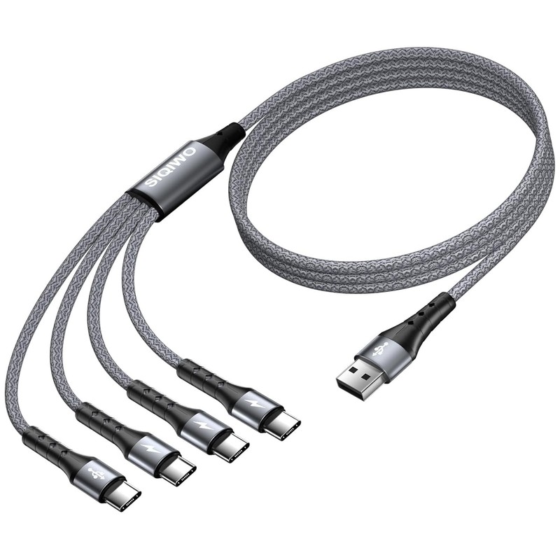 SIQIWO Multi USB C Cable Fast Charging, [4FT/2 Pack] QC 3.0(3A) 4ft, Gray