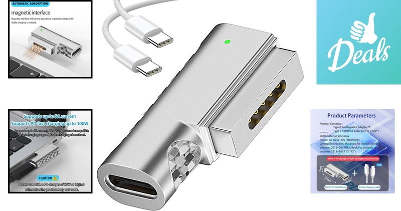 Magnetic USB C Adapter - 90 Degree 100W Fast Charger for MacBook Pro & Air gallery