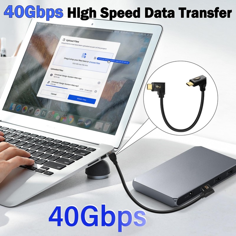 USB4 C Cable 90 Degree Right Angle 240W 40Gbps 8K Video 0.3m 1 Ft Type C gallery