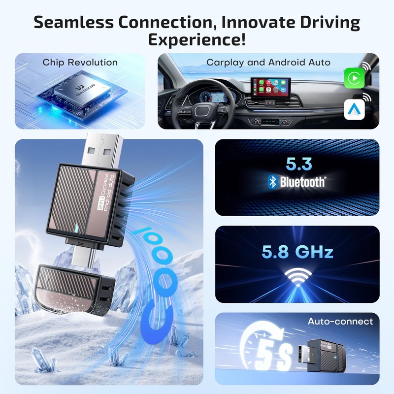 Wireless Android Auto & CarPlay Adapter 2-in-1 Converts Wired to Wireless 202... gallery