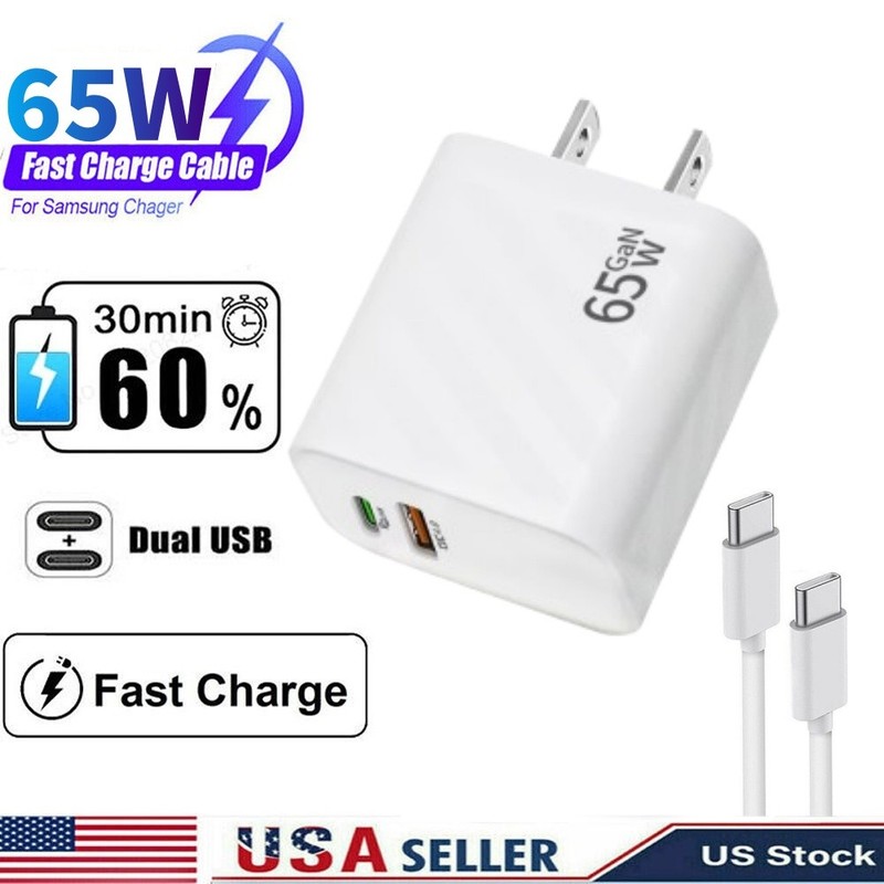65W PD Super Fast Charger Plug 3ftCable For Samsung Galaxy S20 S22 S23 S24 ultra