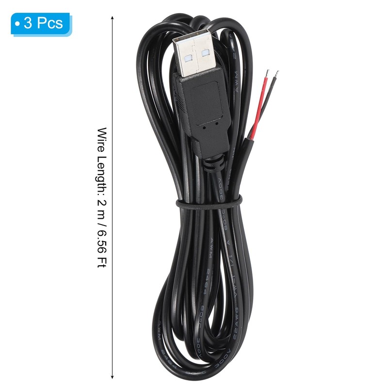 6.56Ft USB 2.0 Male to 2 Pin Bare Wire Pigtail Cable, 3pcs 22AWG Power Cords ... gallery