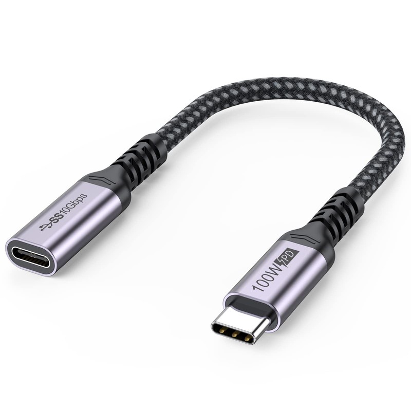 USB C Extension Cable 6 Inch Short 3.2 Gen 2 Type C Male Female 100W 10Gbps