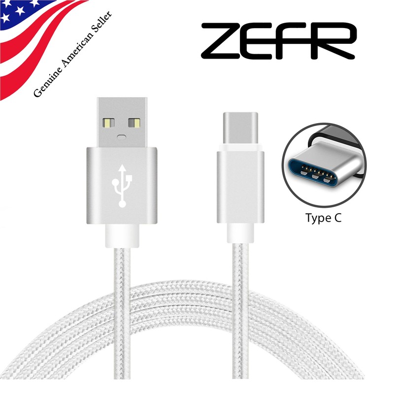 Zefr 3ft Braided USB-C Charging Cable iPhone, Samsung A7 A5, LG G6, HTC, Pixel