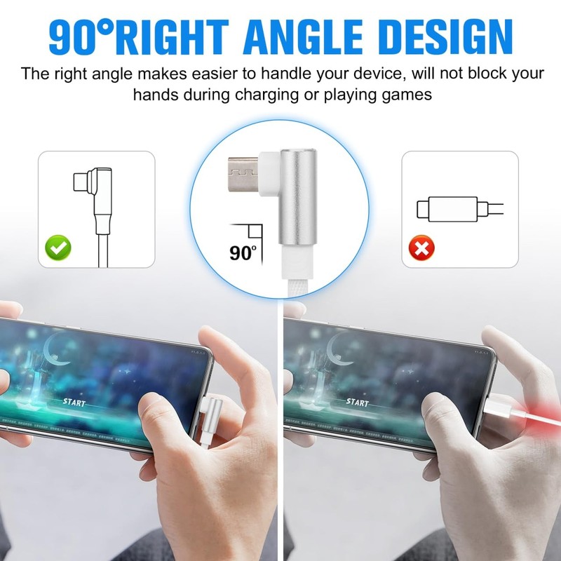 1M USB Micro Cable 90 Degree Data Charger Cord Right Angle 2.4A Braided gallery