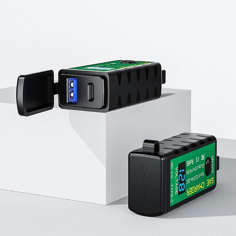 12V SAE to USB PD Fast Charging Adapter Voltmeter Motorcycle USB Type C Charger gallery