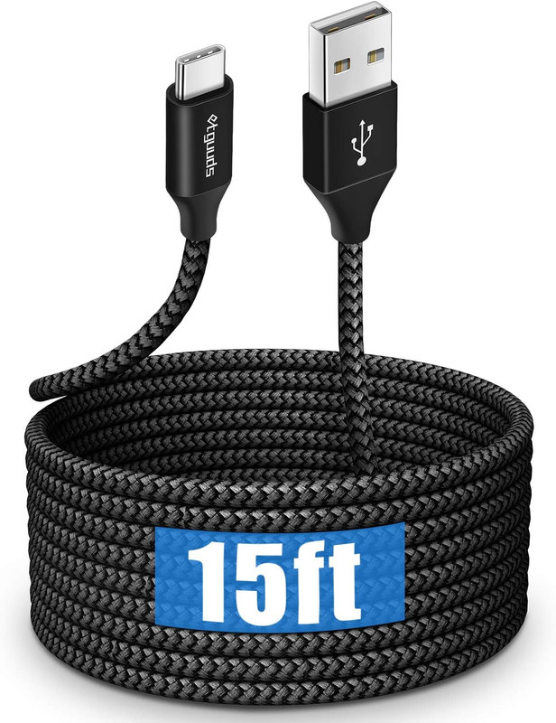 15Ft Nylon USB-C Cable, Fast Charging for Samsung, LG, Moto, Google, Cameras