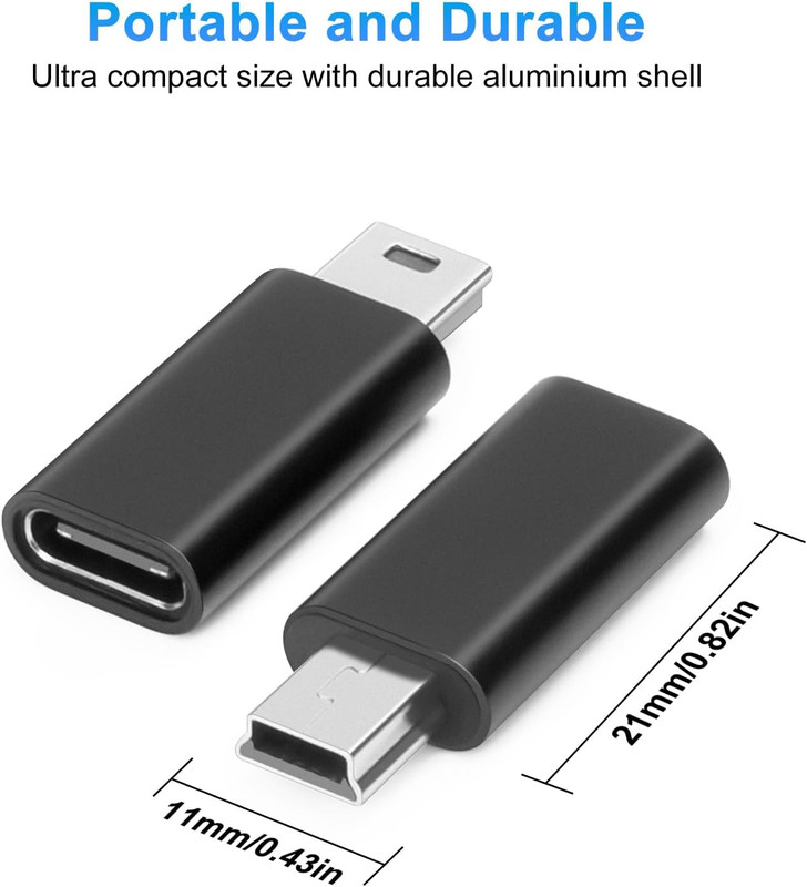 USB C to Mini USB Adapter (2 Pack), USB-C Female to Mini USB Male Adapter, Alumi gallery