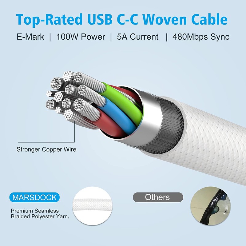 PD 100W Type C Cable Fast Charger Charging Cord Nylon 3FT For iPhone 15 Samsung gallery