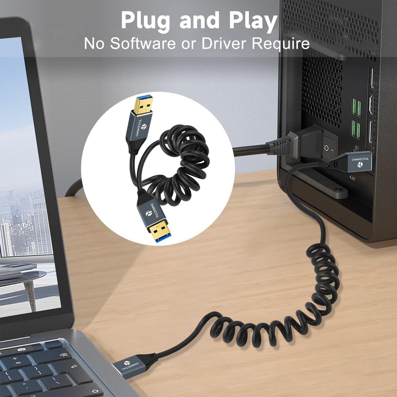 0.753.3FT Coiled USB Type A Cable 5Gbps Retractable Data Transfer Cord gallery