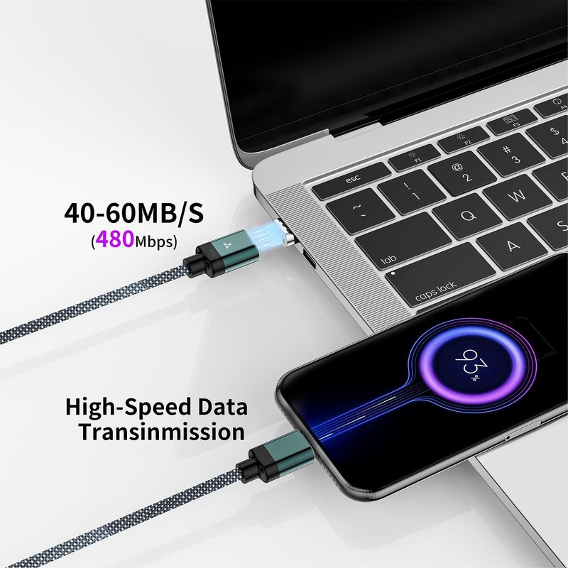 100W 2 in 1 Magnetic USB Charging Cable 6.6FT 480Mbps Data Transfer, 5A Fast ... gallery