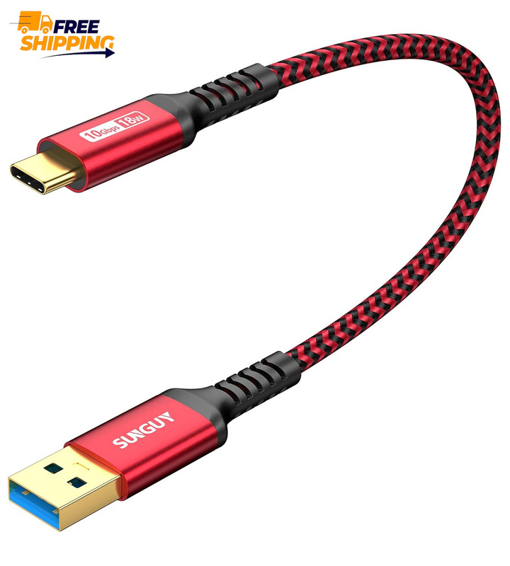 10Gbps Android Auto USB Cable 1FT,3A USB C 3.1 Gen2 Cable Data Transfer SSD, Red