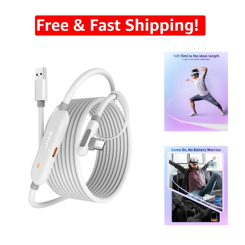 16FT VR Charging Link Cable – Fast Data Transfer & Battery Protection – White
