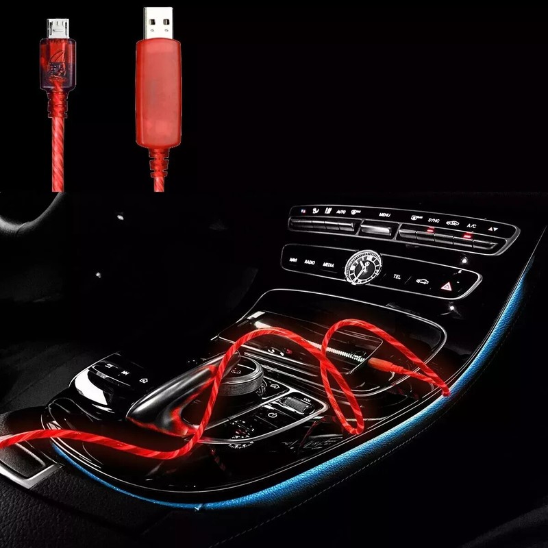 Micro USB Cable 3 Feet Charge Sync Red Light Pulse Electroluminescent V2 x1