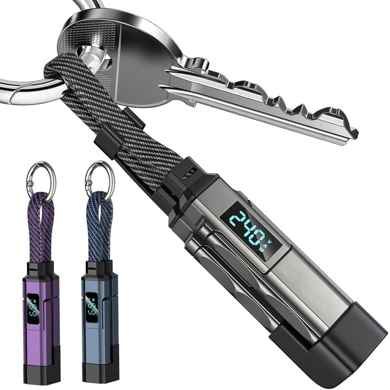Multi-Functional 4 in 1 USB C Keychain Cable – 8-Inch Fast Charger with Display