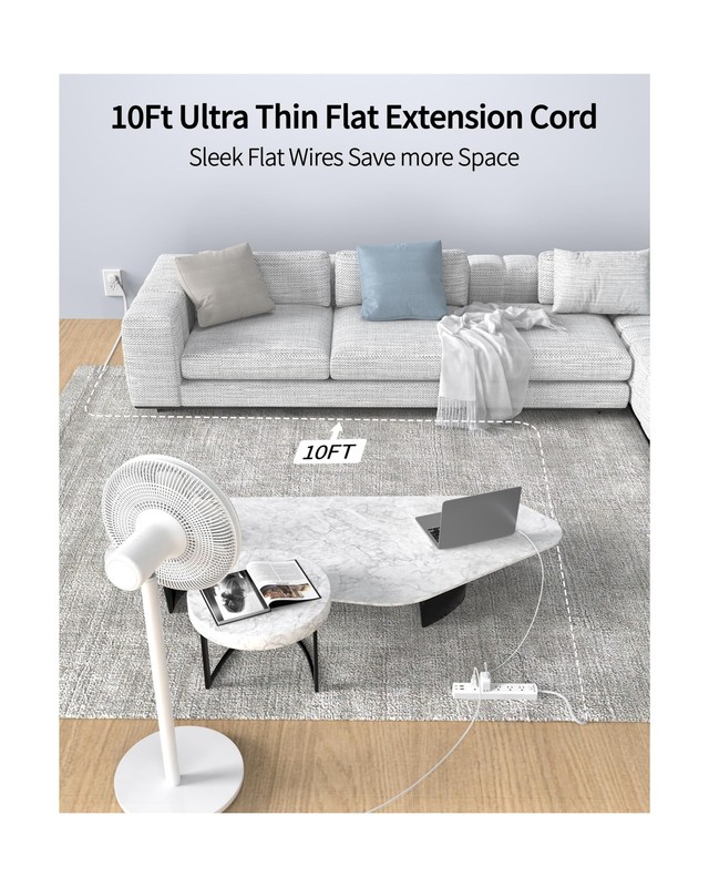 10 Ft Ultra Thin Extension Cord, 5-Outlet Power Strip Surge Protect... Fast Ship gallery
