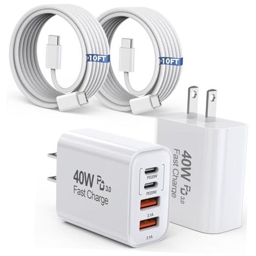 10FT iPhone 16 15 Pro Charger,2Pack 10Foot USB C to C Woven Cable Cord 40W USB