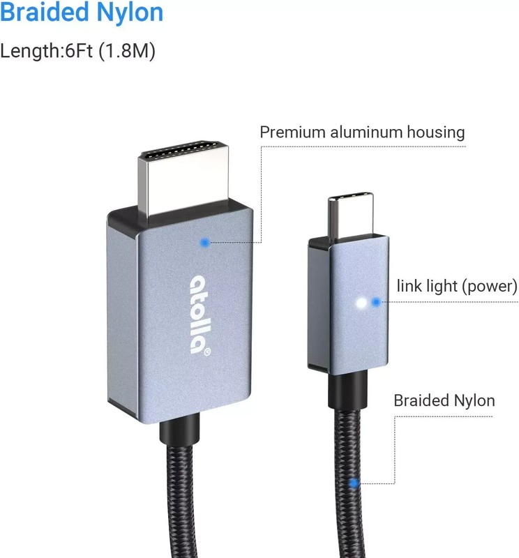 USB C to HDMI Cable, atolla USB Type C(Thunderbolt 3) to HDMI 4K UHD Cable