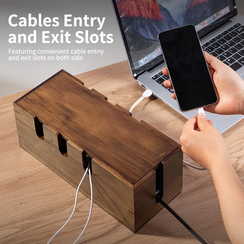 Large Cable Management Box, Wooden Cord Hider Desk Organizer, Power Brown gallery