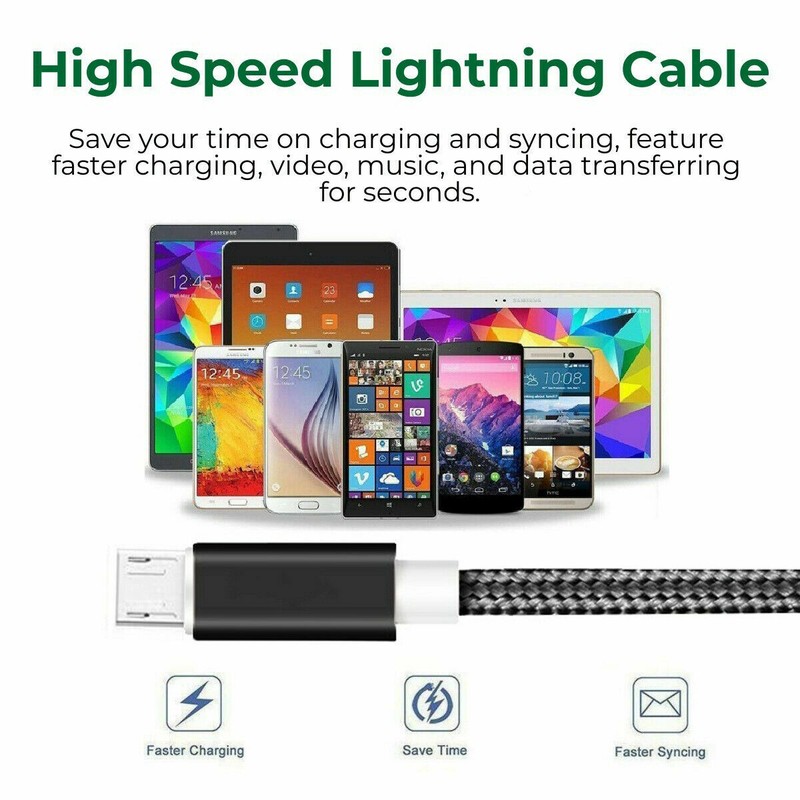 Micro USB Fast Charger Data Sync Cable Braided Cord For Samsung Android 3 6 10FT gallery