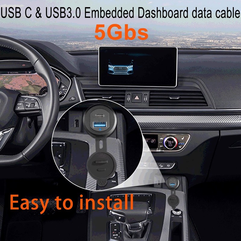 USB & USB 3.0 Threaded Fixed Embedded Car Waterproof Cable 5Gbps USB3.0 & USB... gallery