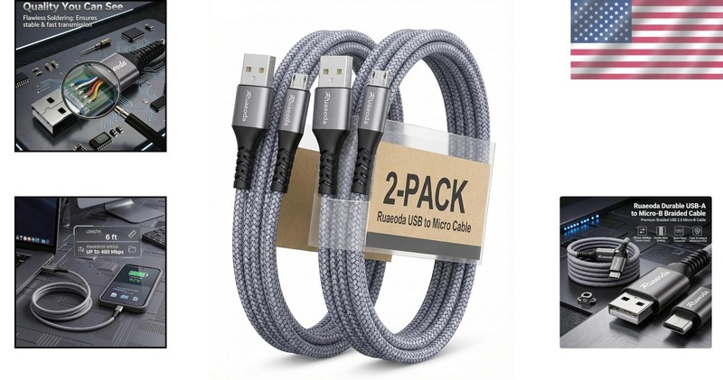 Pet-Proof 6ft Micro USB Cables - Durable Design with 2-Pack for Multiple Devices gallery