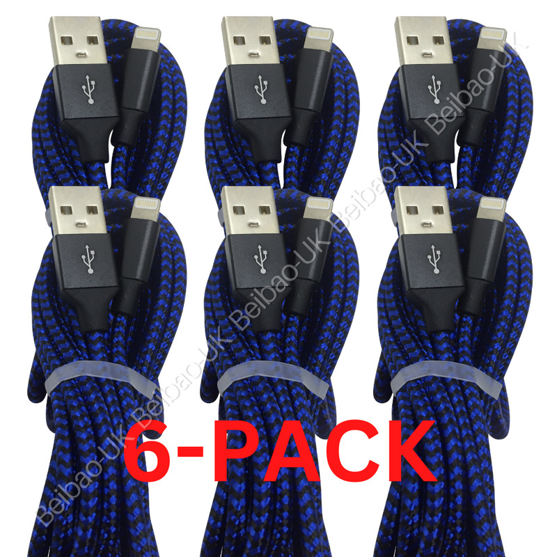 6 PACK Braided USB Fast Charger Cable 10ft Long For iPhone 14 13 12 11 XR 8 7 6