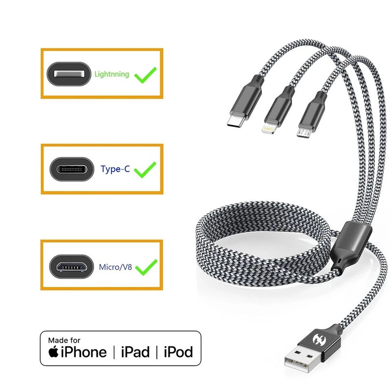 Multi Charging Cable 6Ft 2Pack 3 in 1 Charger Cord, Multiple Rapid Nylon Braided gallery
