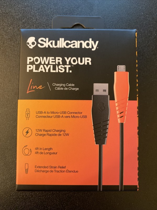 Skullcandy Line Charging Cable USB-A to Micro-USB Connector Works W Android 4ft