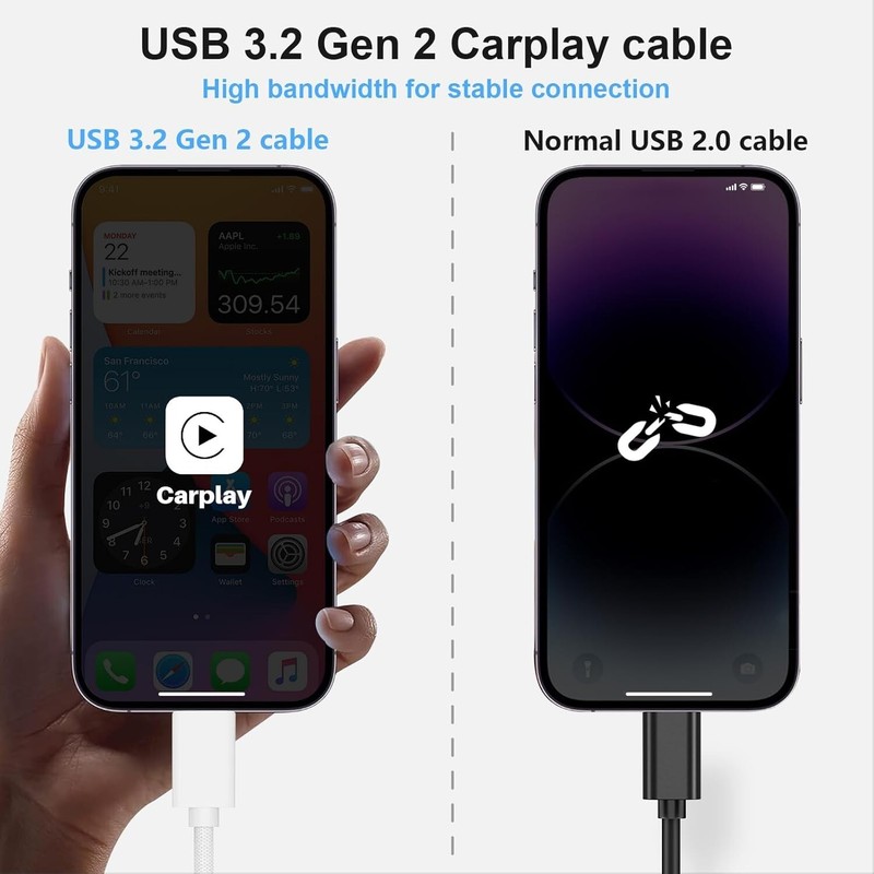 Car Carplay Woven Cable for Iphone 16 15 5FT USB a to USB C 3.2 Gen 2 gallery
