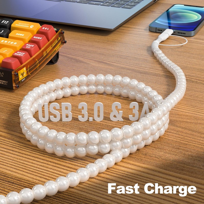 4 in 1 USB Cable 3FT Beaded Multi Charging Cable [MFi Certified] Pearl iPhone... gallery