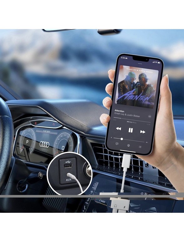 2 IN 1 Headphone Adapter Jack 8 Pin Data to 3.5mm AUX Cord Splitter, iPhone iPad gallery