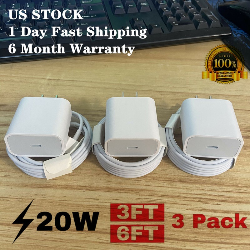 3X 20W Fast Charger Wall Adapter PD Cable For iPhone 14 13 12 11 Pro XR iPad Lot gallery