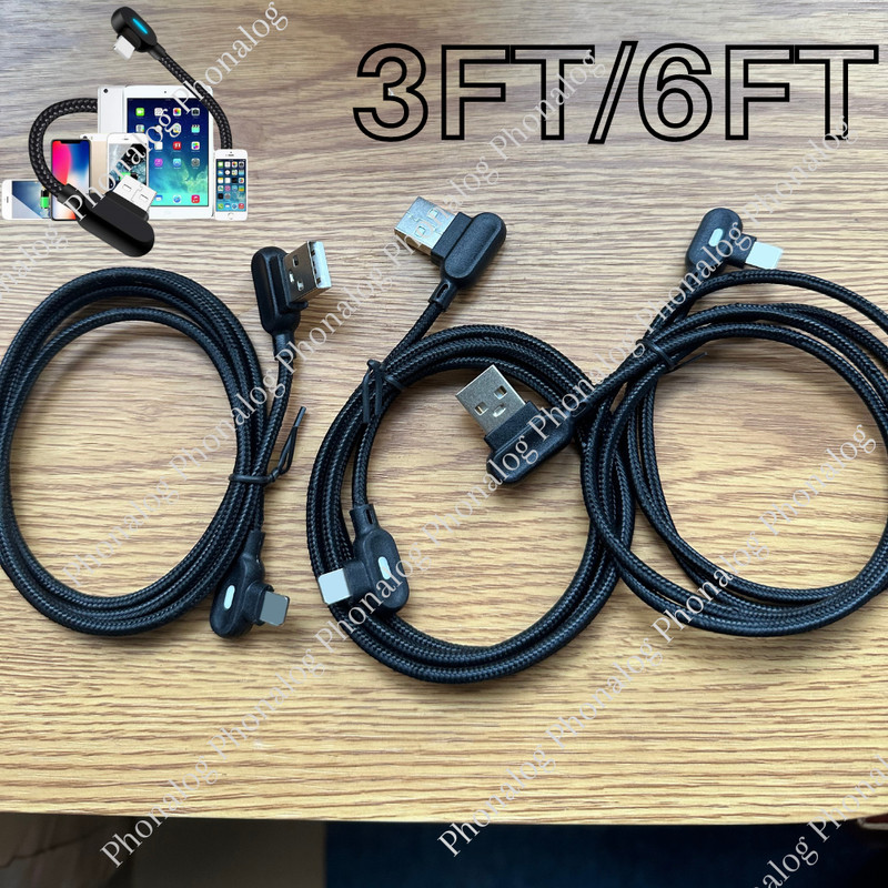 90° Right Angle USB Charger Cable Fast Charging Cord For iPhone 14 13 12 11 8 XR