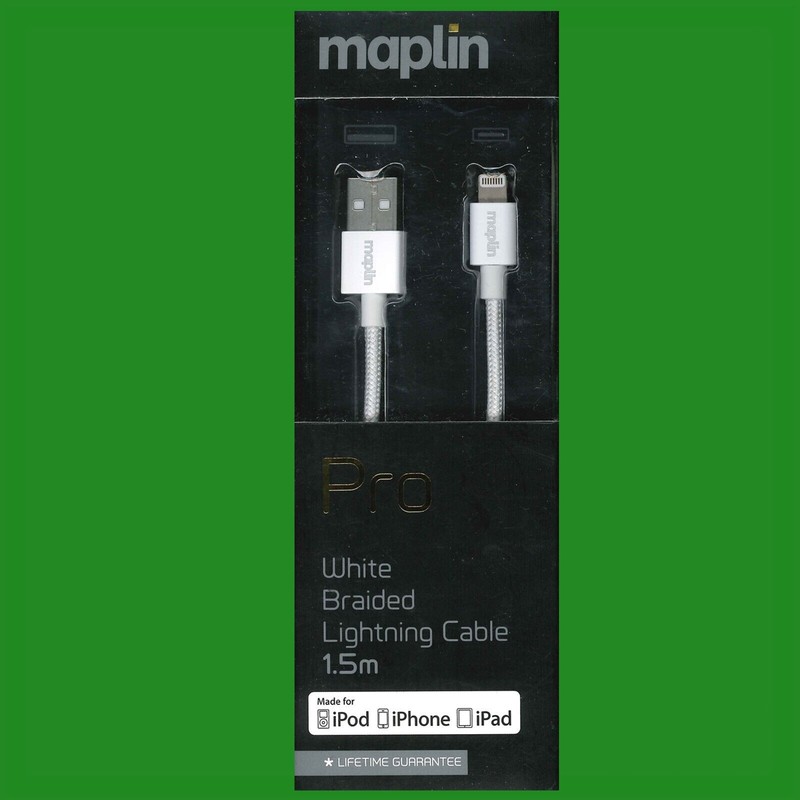 Maplin Pro White Braided 1.5m MFI-Certified Lightning For Apple Cable Charger