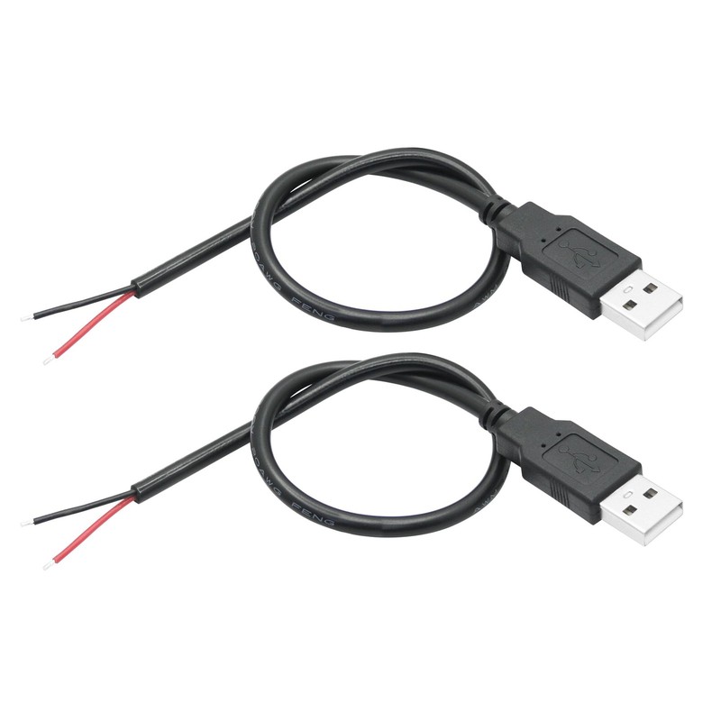 USB A Male to 2 Pin Bare Wire 11inch, 20AWG 5V/5A 2 Pin Pigtail Open End Powe…