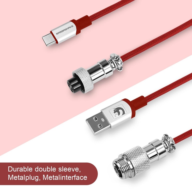 Spiral TypeC To USBA Gaming Keyboard Cable Detachable Metal Aviator Red gallery