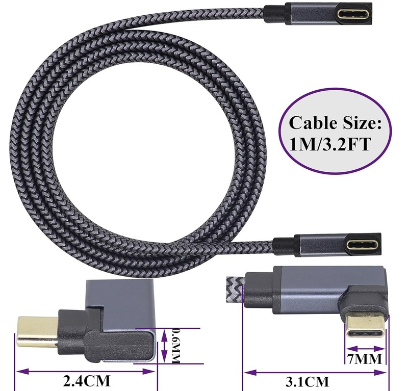 2Pack 90 Degree USB C Cable, Braided Type C Male Fast Charging 1M gallery