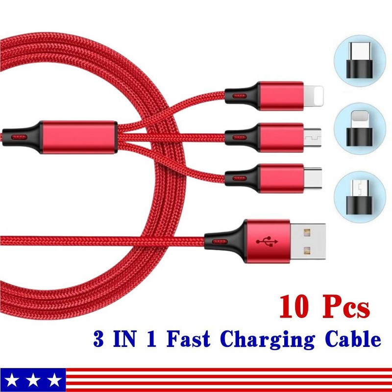 3 in 1 Multi Function Fast USB Charging Cable Universal Cell Phone Charger Cord