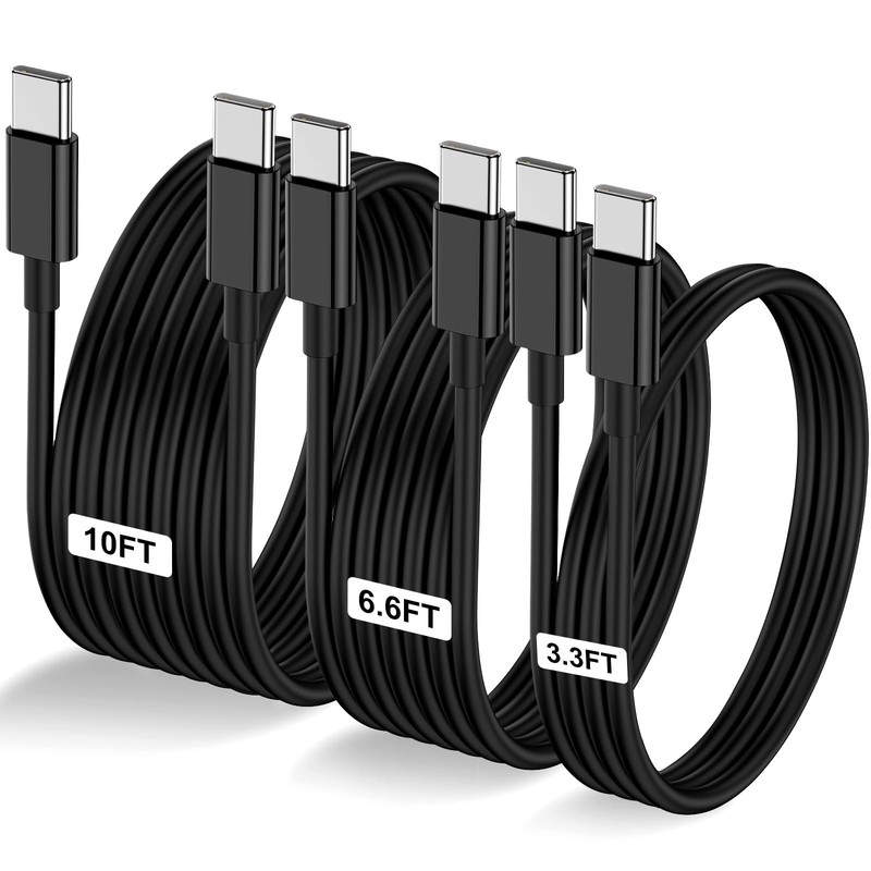 3-Pack Black [3.3FT+6.6FT+10FT] 60W USB C to USB C Cable, Type C Fast Chargin…