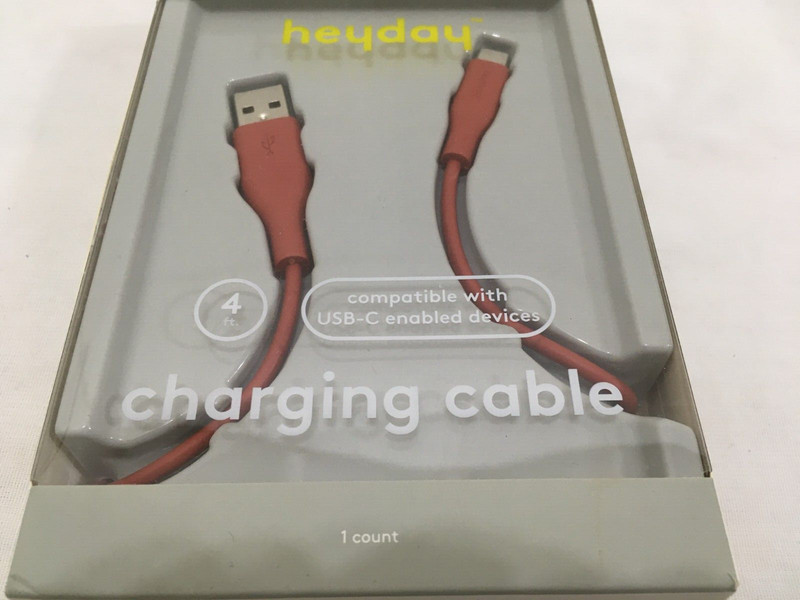 (1) NEW Heyday 4-ft Charging Cable - USB-C to USB - RED/ORANGE (ob) gallery