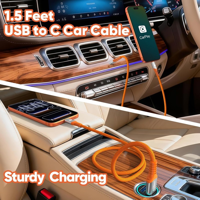 Android Auto USB Cable 1.5FT, Car Carplay 3A Fast Charging USB C Cord, 10Gbps Da gallery