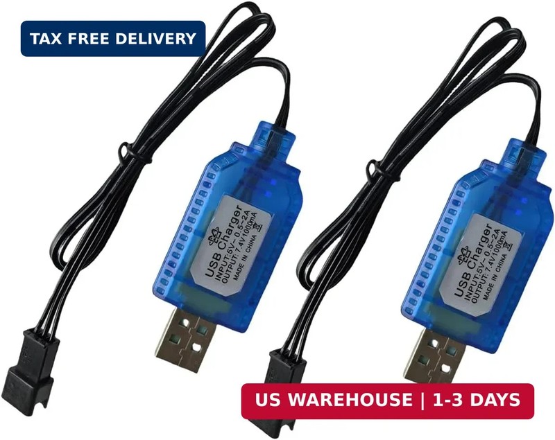 [2 Pack]BaiWeiDun 7.4V USB Charger Cable with SM-3PIN Plug Compatible RC Car RC