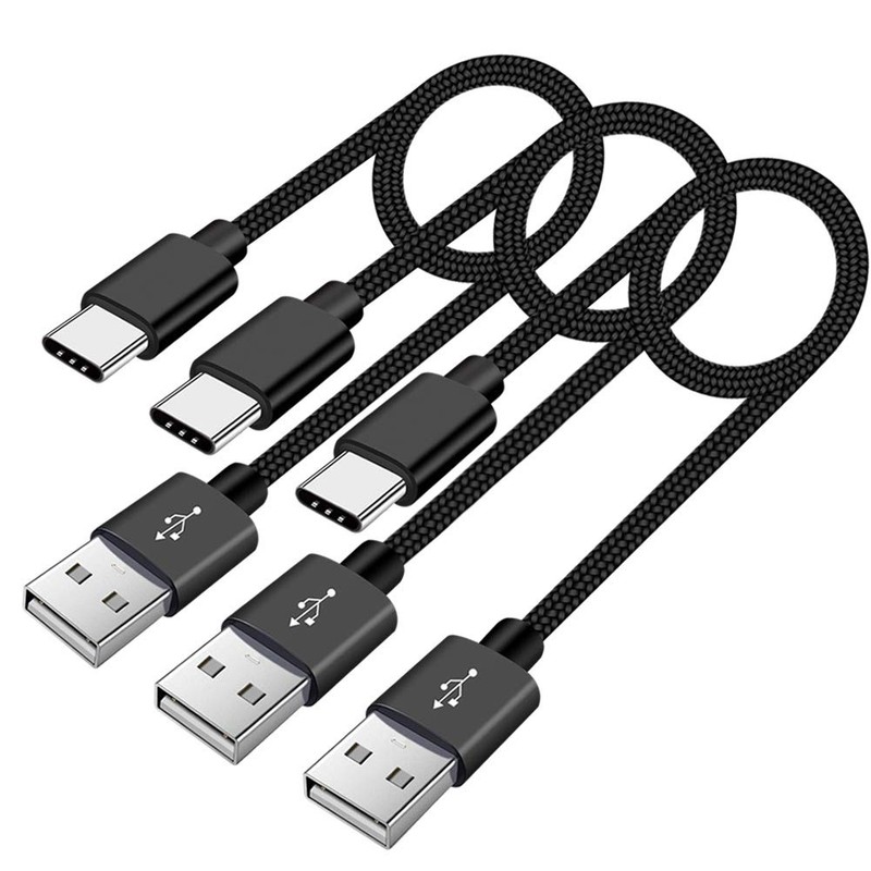 Short USB C Cable 1.5FT 3 Pack Type C Charger Braided 1.5 feet, Black