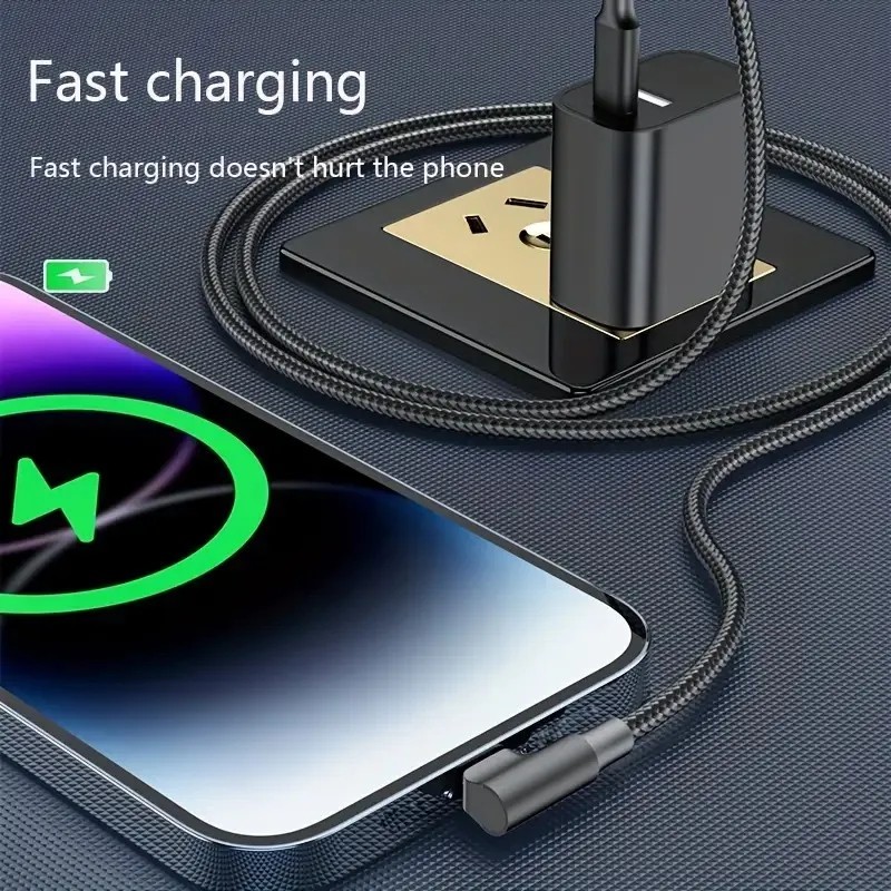 Braided Nylon USB C to USB C Cable Fast Charge 60W 90 Degree Right Angle gallery